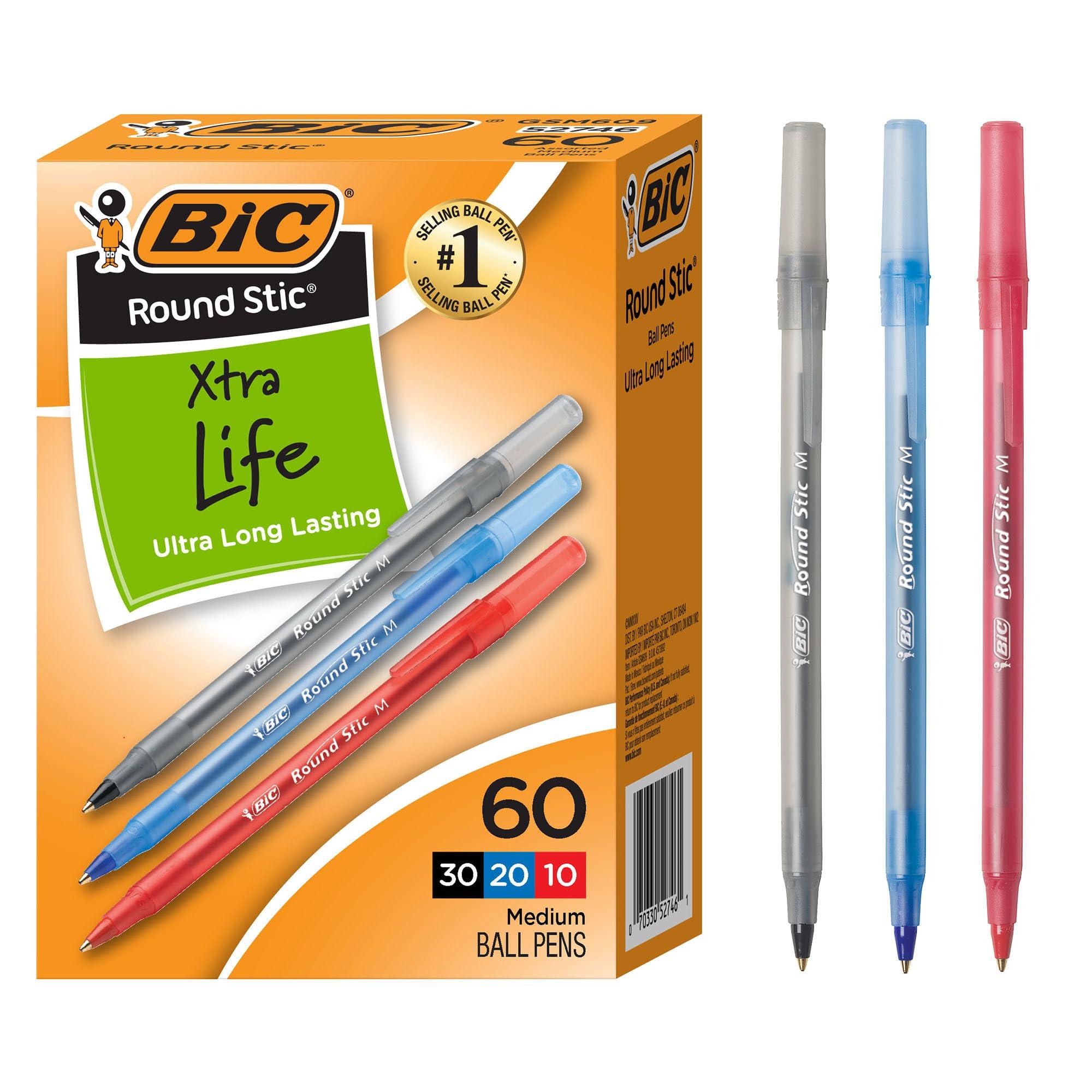 BIC Round Stic Xtra Life ballpoint pens 60-count pack in black ink
