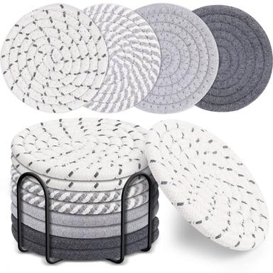 Mckanti 8 Pcs Drink Coasters with Holder, 4 Colors