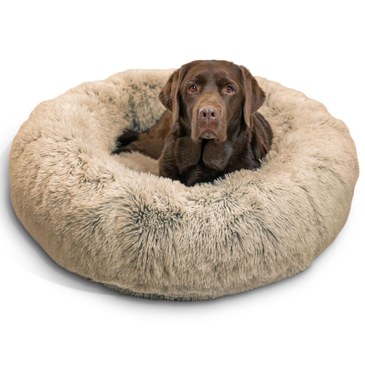 Best Friends by Sheri Original Calming Donut Dog Bed in beige faux fur | Mubboo