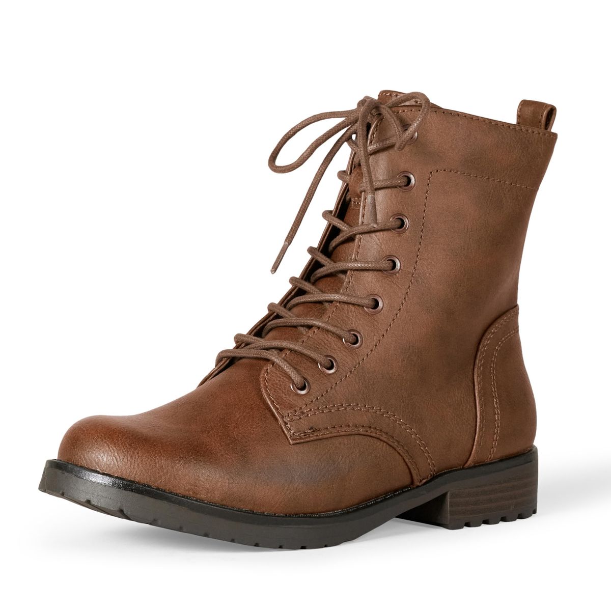 Amazon Essentials Women's Lace-Up Combat Boots with Lug Sole and Side Zipper in Cognac