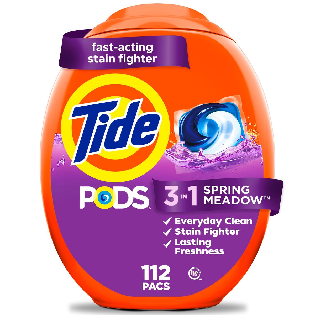 Tide PODS laundry detergent pacs container with Spring Meadow scent