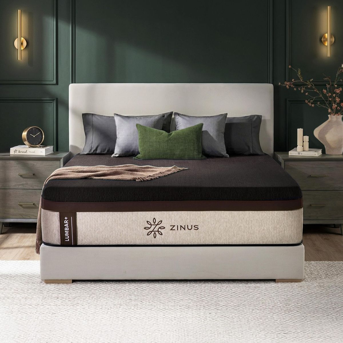 Zinus Lumbar+ Premium Memory Foam Mattress – 14 Inch, Queen, with targeted lumbar support and cooling gel