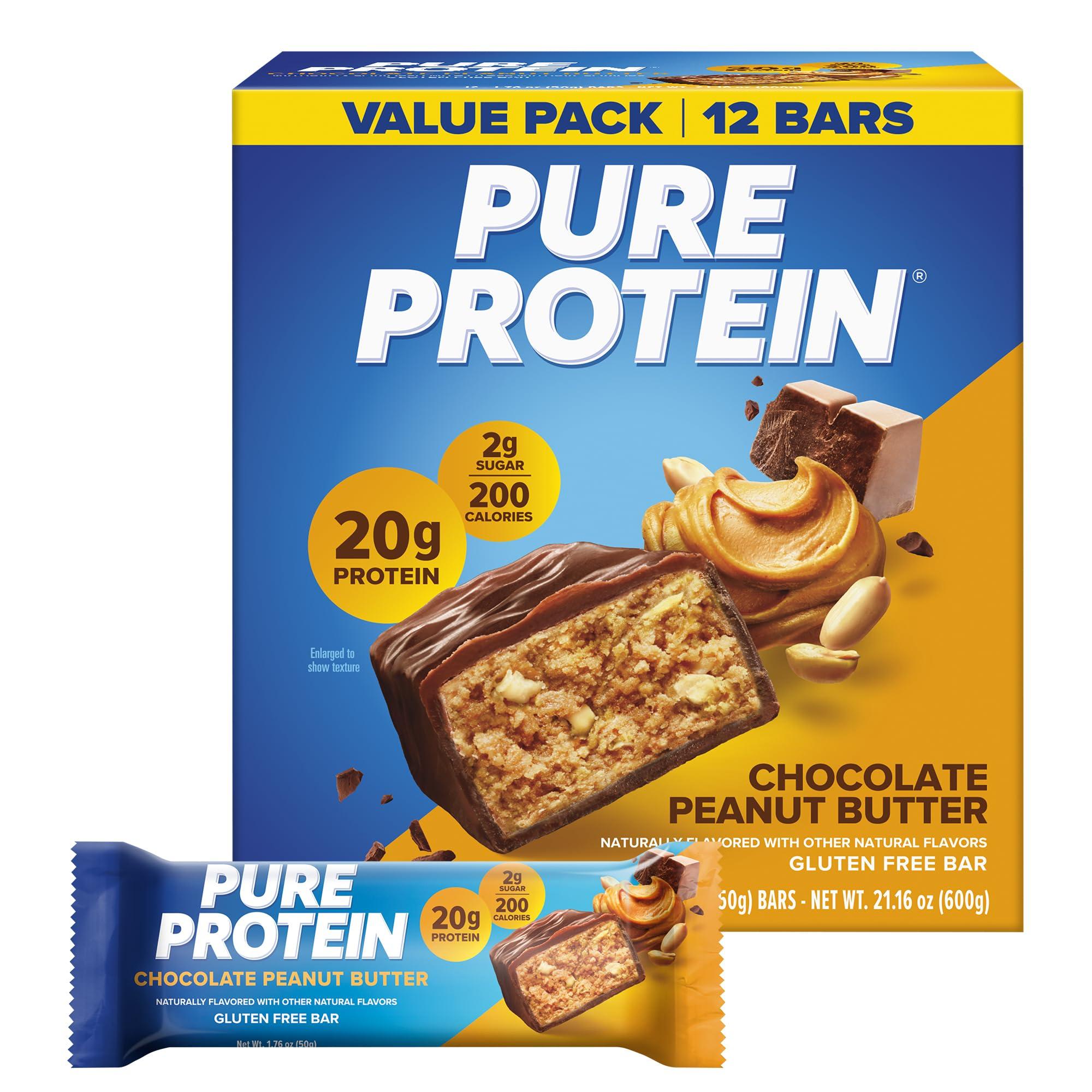 Pure Protein Chocolate Peanut Butter Protein Bars, 12 count box