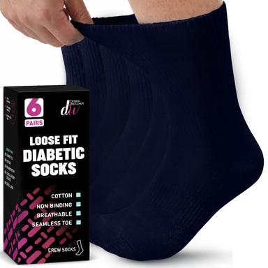 Debra Weitzner Diabetic Socks For Men and Women Loose Fit Non-Binding Cotton Crew Socks 6 Pairs | Mubboo