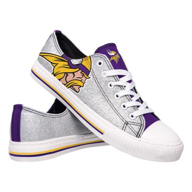FOCO Minnesota Vikings Womens Glitter Low Top Canvas Shoes | Mubboo