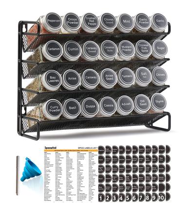 SpaceAid Spice Rack with 28 Jars and Labels