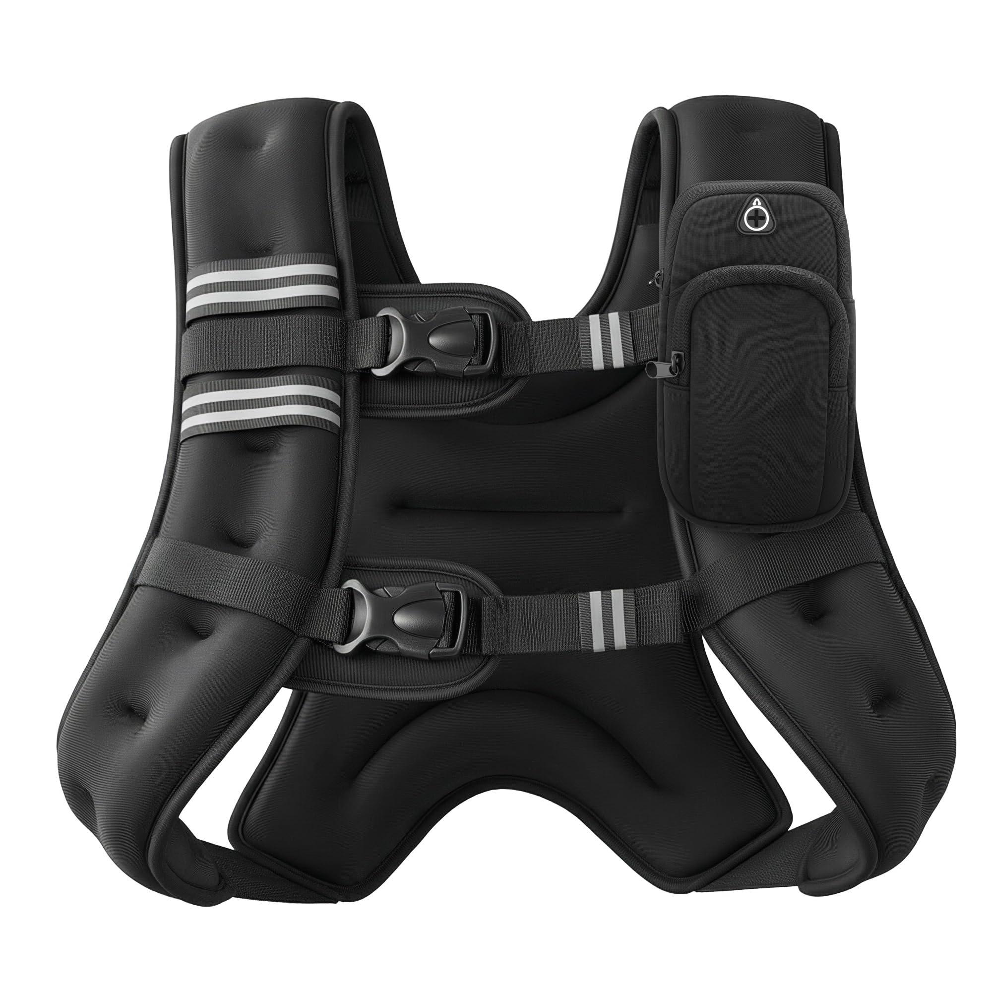ZELUS Weighted Vest, 20 lb, black, with reflective stripes and dual storage pockets