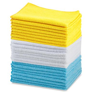 Amazon Basics Microfiber Cleaning Cloths, 24-Pack (Blue/White/Yellow)