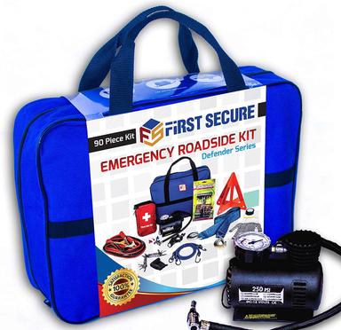 FIRST SECURE 90-Piece Car Emergency Kit with Air Compressor