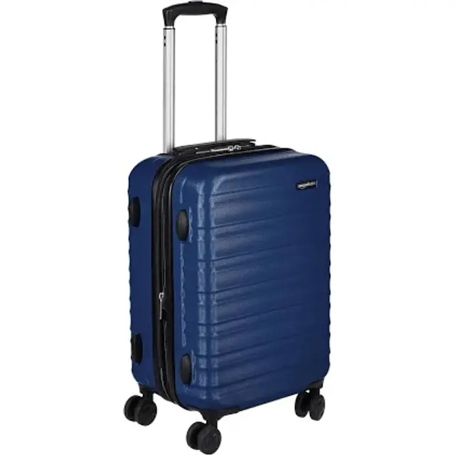 Amazon Basics Hardside Spinner 21-inch carry-on suitcase in black ABS polycarbonate-blend with TSA-approved combination lock