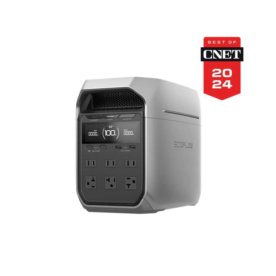 EcoFlow Delta 3 Plus portable power station, 1,024Wh LiFePO4, 2,400W AC output, 10ms UPS, expandable to 5kWh