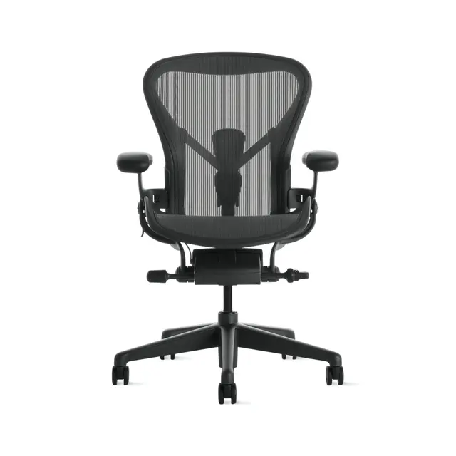 Herman Miller Aeron Remastered Size B office chair in graphite with PostureFit SL lumbar and 8Z Pellicle suspension mesh