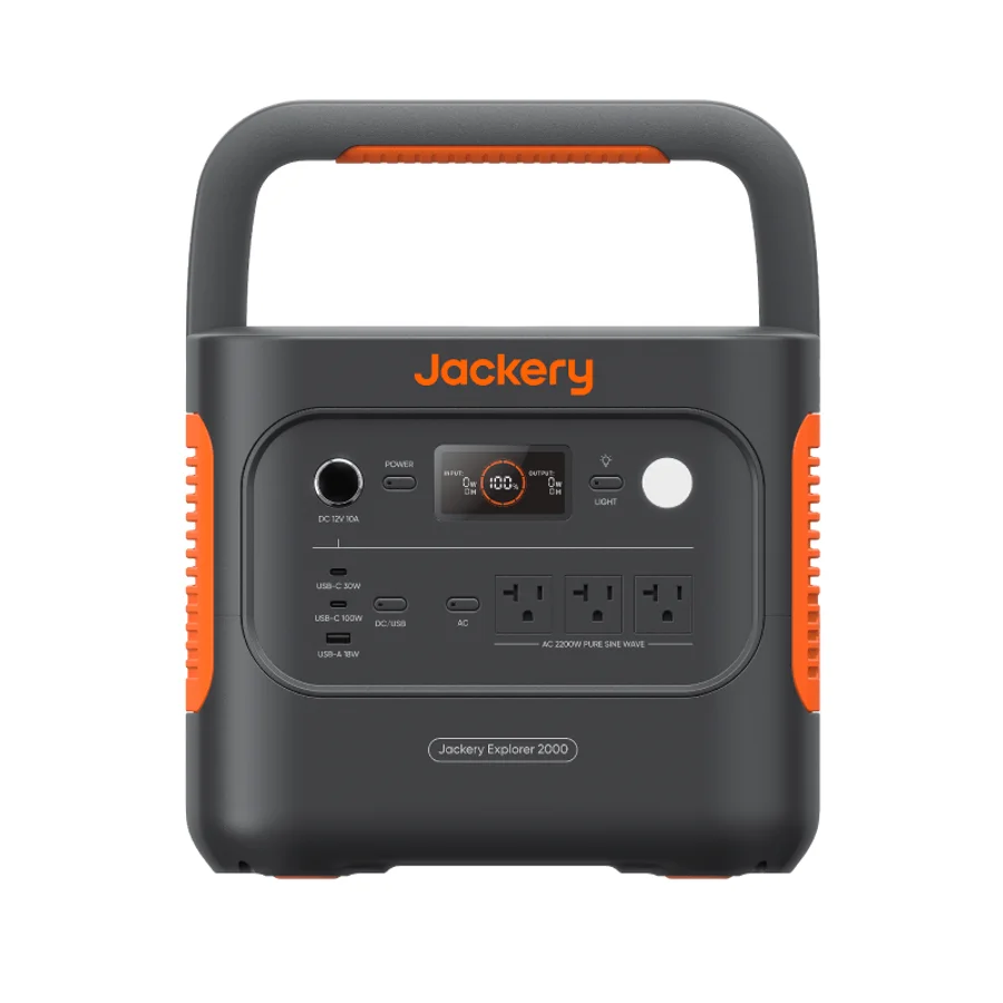 Jackery Explorer 2000 v2 portable power station, 2,042Wh LiFePO4, 2,200W AC output, 39 lbs