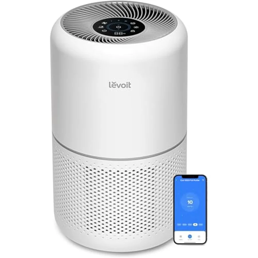 Levoit Core 300S-P compact air purifier in white, smart True HEPA H13 unit for studios and bedrooms up to 547 sqft