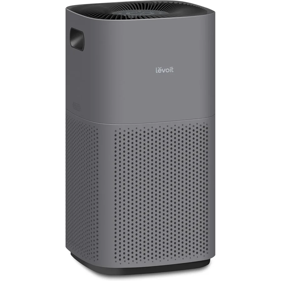 Levoit Core 600S-P air purifier in gray, smart True HEPA H13 unit covering up to 3,175 sqft for multi-pet open-concept homes
