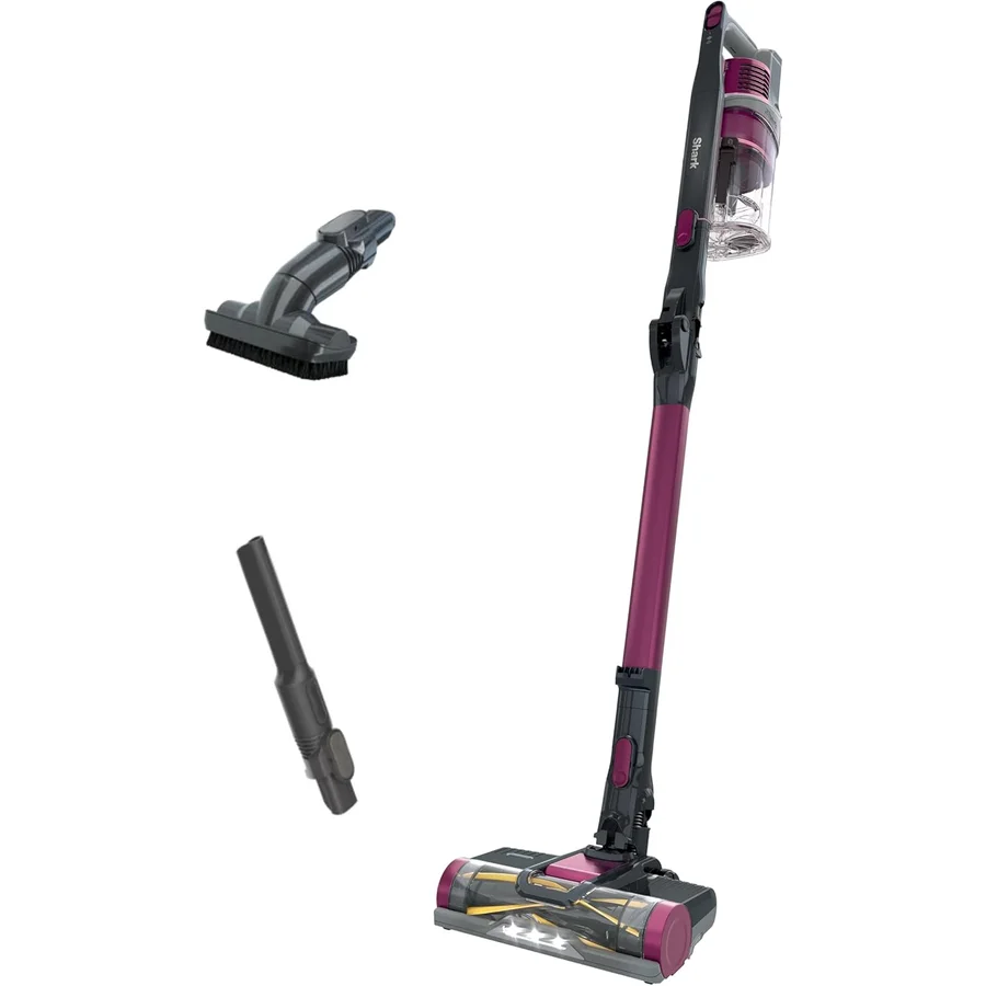 Shark Stratos Cordless Vacuum IZ862H in Ash Purple colorway with the distinctive MultiFLEX bend-down wand visible, DuoClean PowerFins HairPro cleaner head with dual-roller anti-tangle geometry, Clean Sense IQ control panel — the Stratos that won 1,315 Amazon ratings at ★3.9 and is widely considered SharkNinja's flagship cordless stick at the mid-premium tier