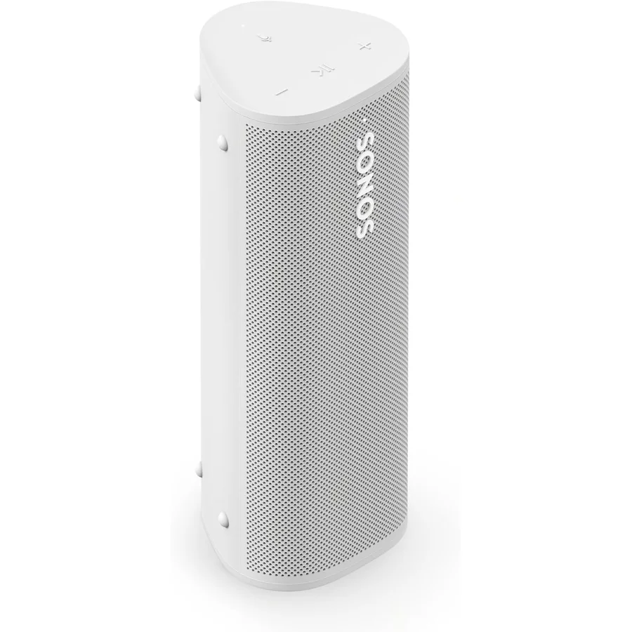 Sonos Roam 2 portable WiFi and Bluetooth speaker in black, vertical-orientation design with metal grille and visible Sonos branding