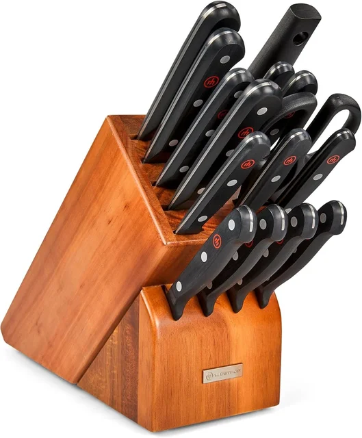 Wüsthof Gourmet 16-piece knife block set with acacia wood block, made in Solingen Germany